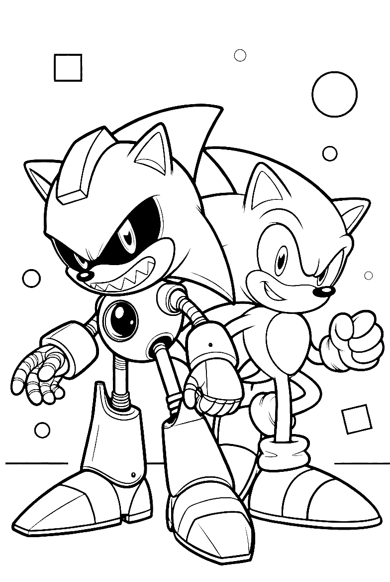 metal sonic and sonic the hedgehog back to back line art