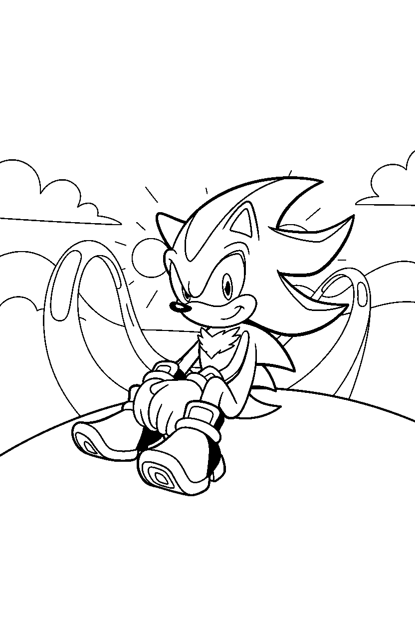shadow the hedgehog sitting peacefully on a loop valley line art