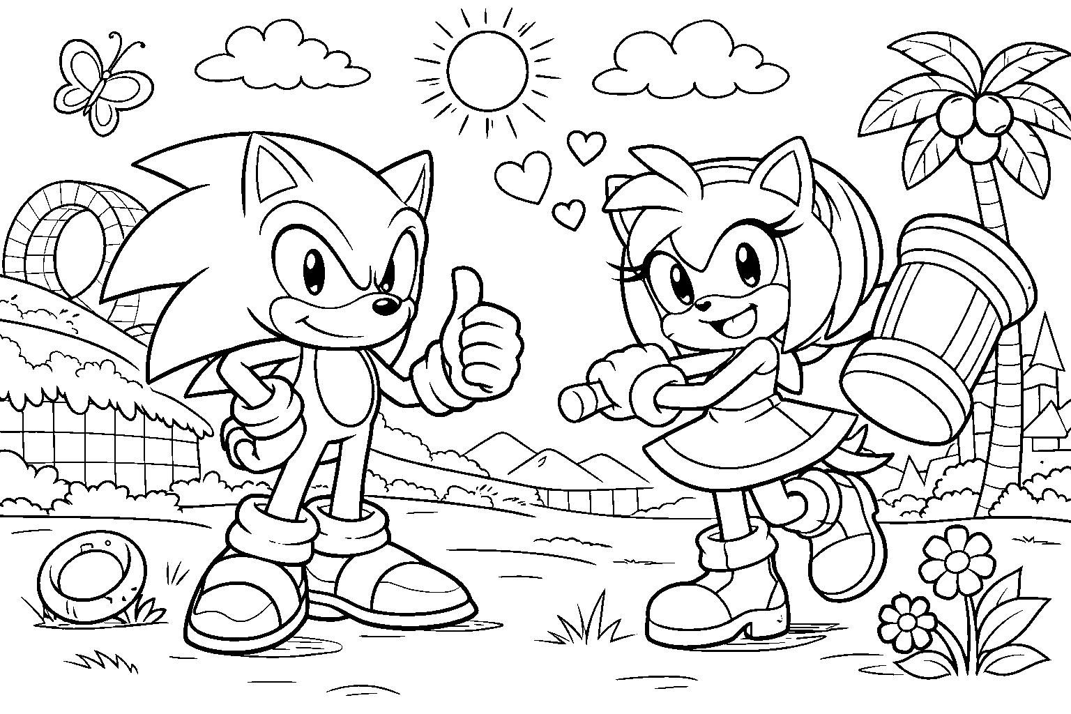 sonic and amy rose best friends line art