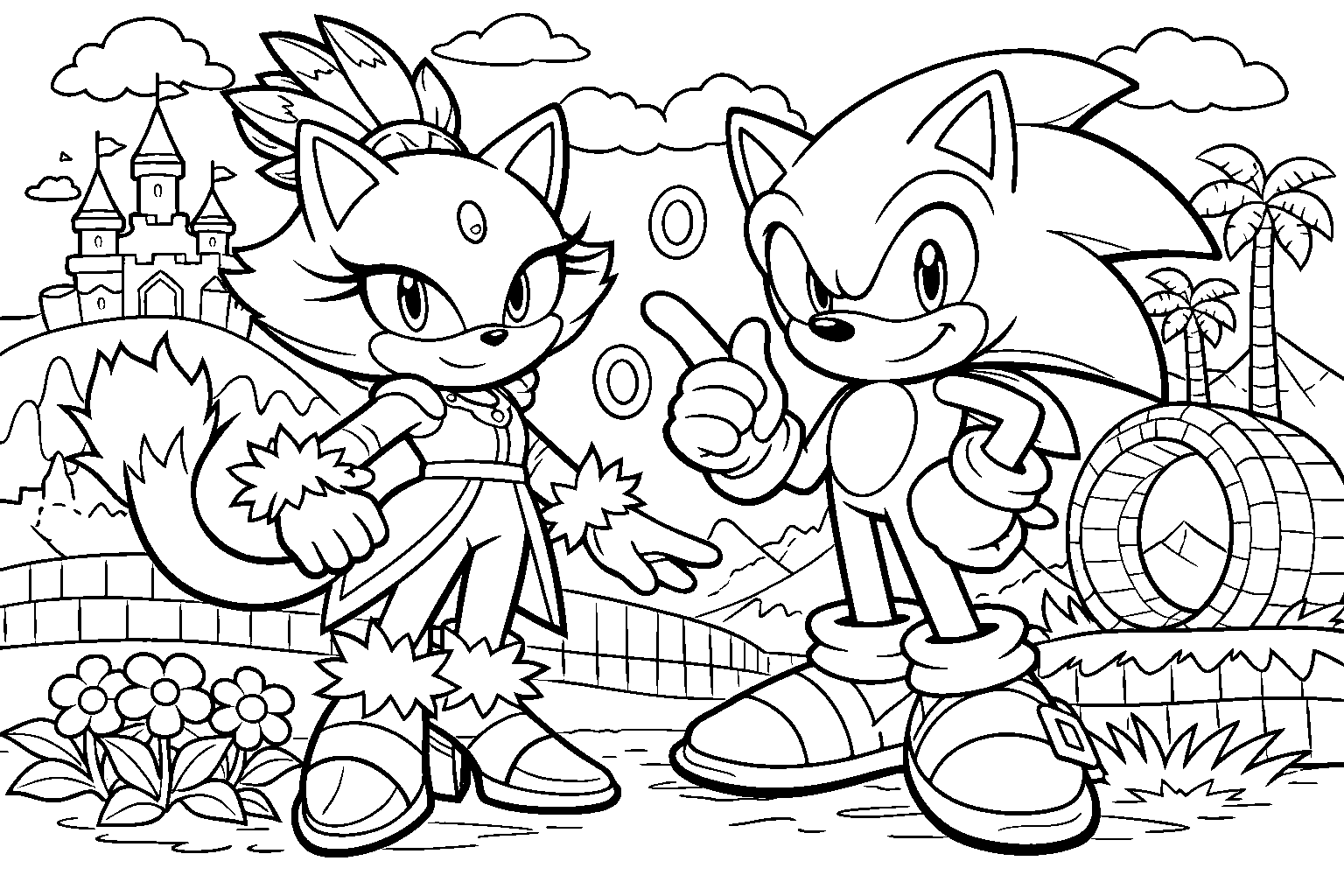 sonic and blaze the cat line art