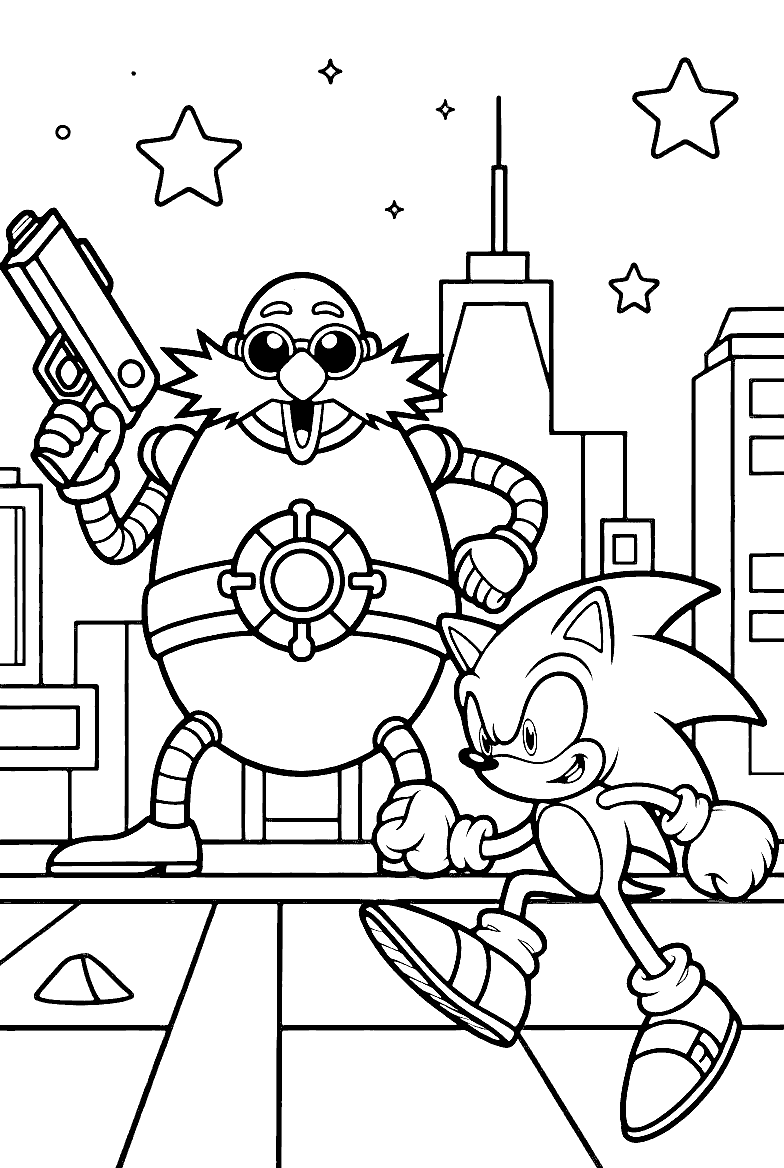 sonic and doctor eggman city standoff line art
