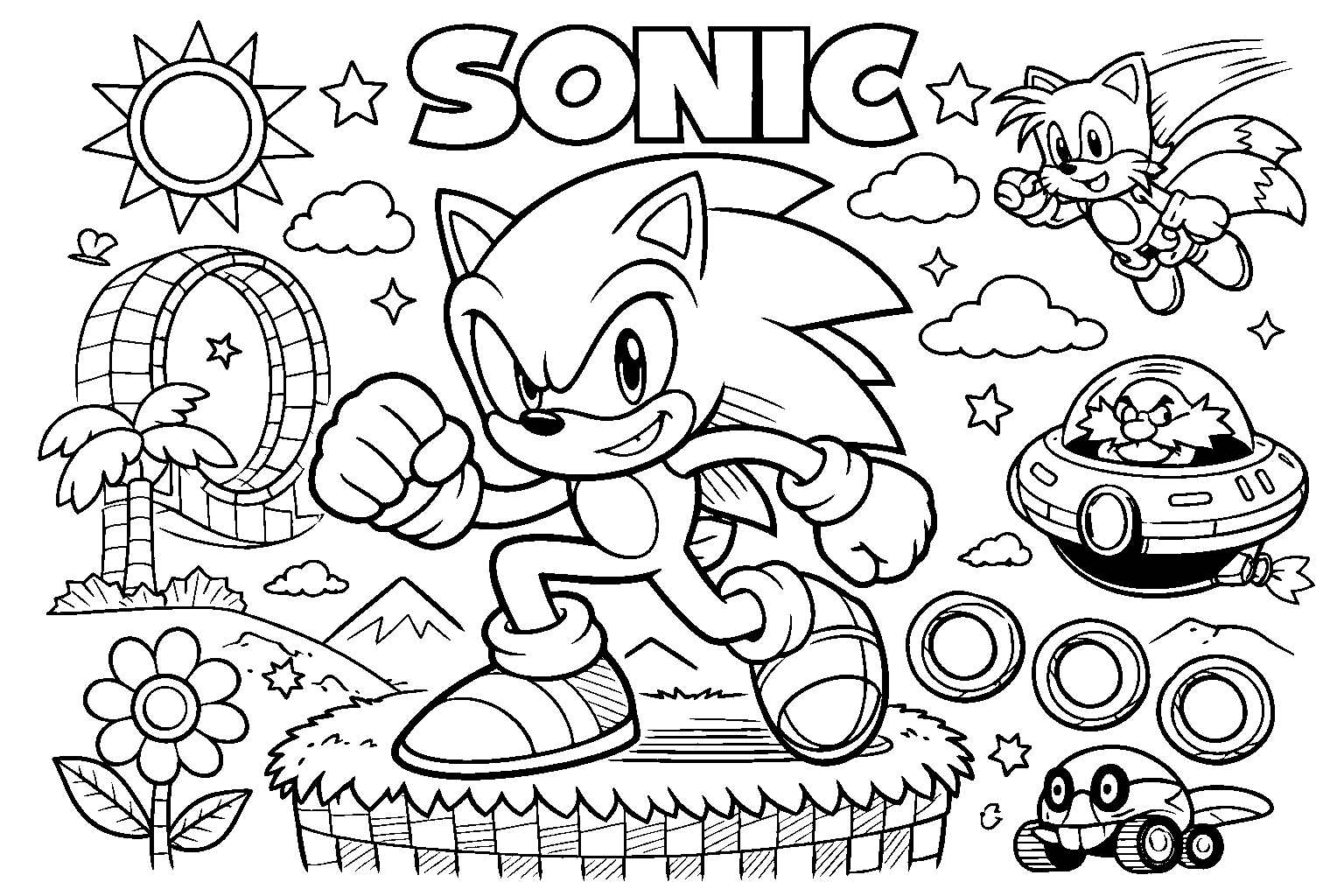 sonic and friends group line art