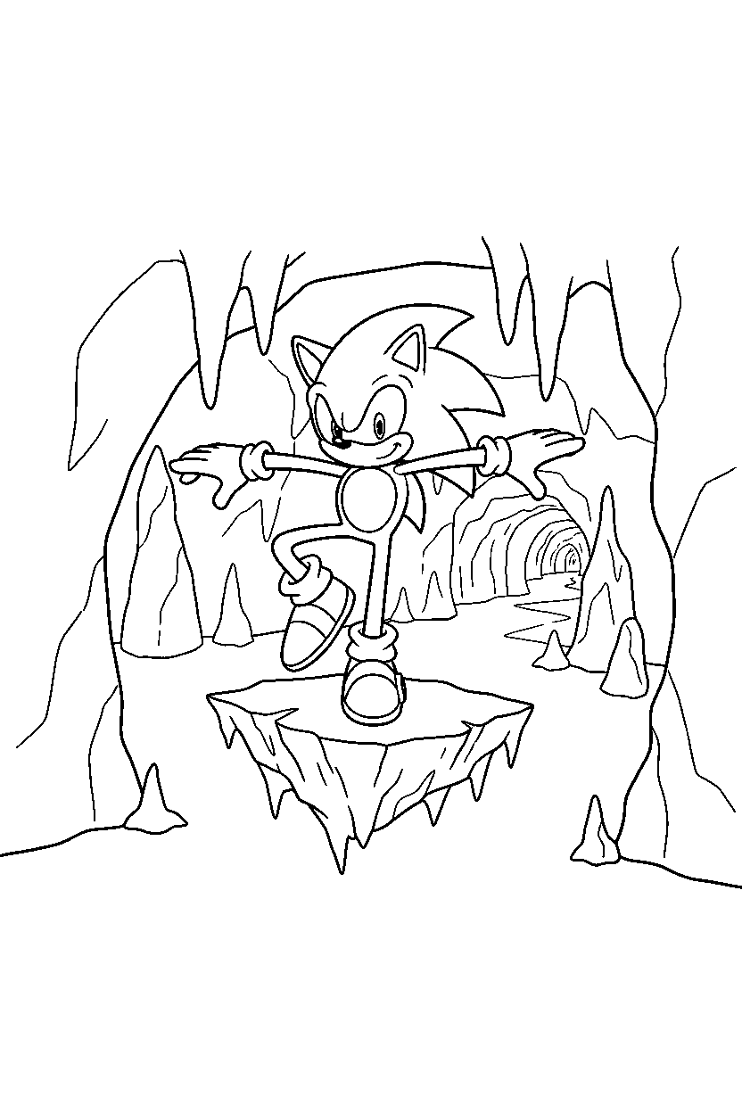 sonic balancing in icy cave line art