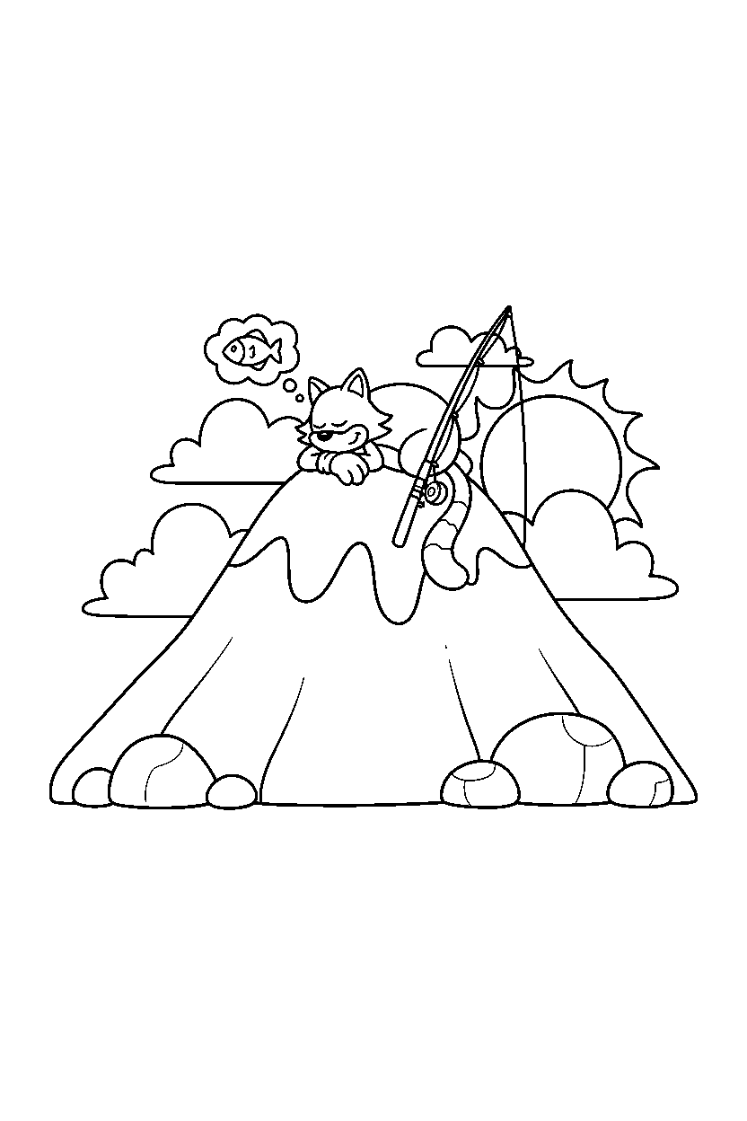 sonic big the cat resting on mountain line art