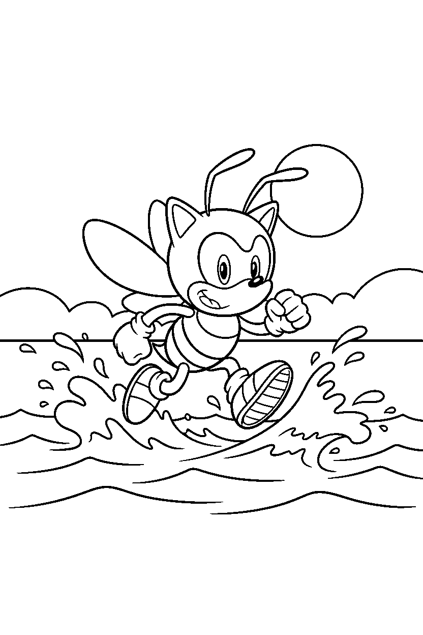 sonic charmy running in ocean line art