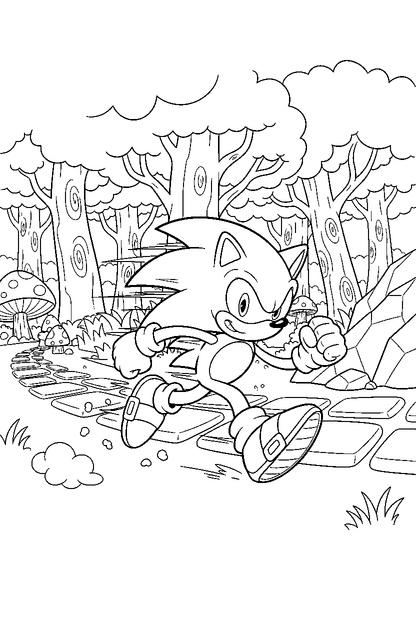 sonic hyper walking in forest level line art