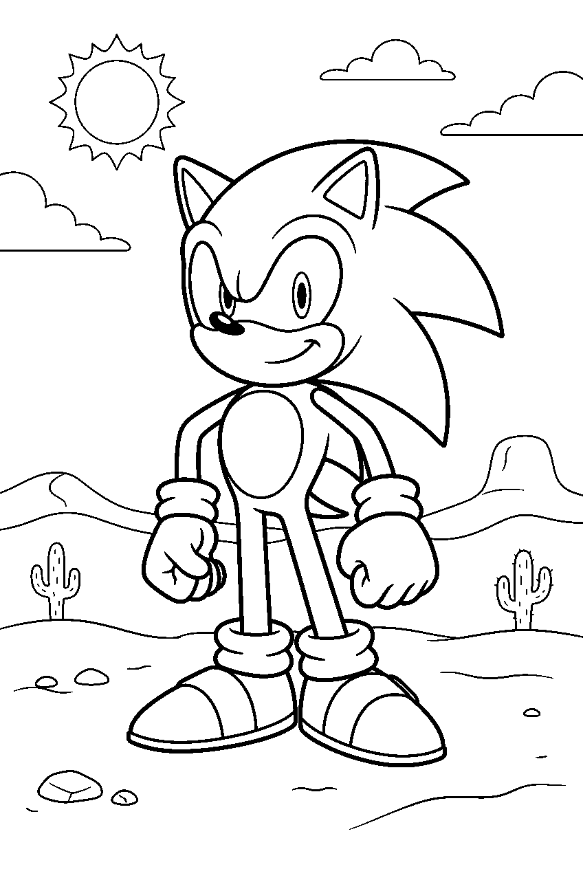 sonic in desert area line art