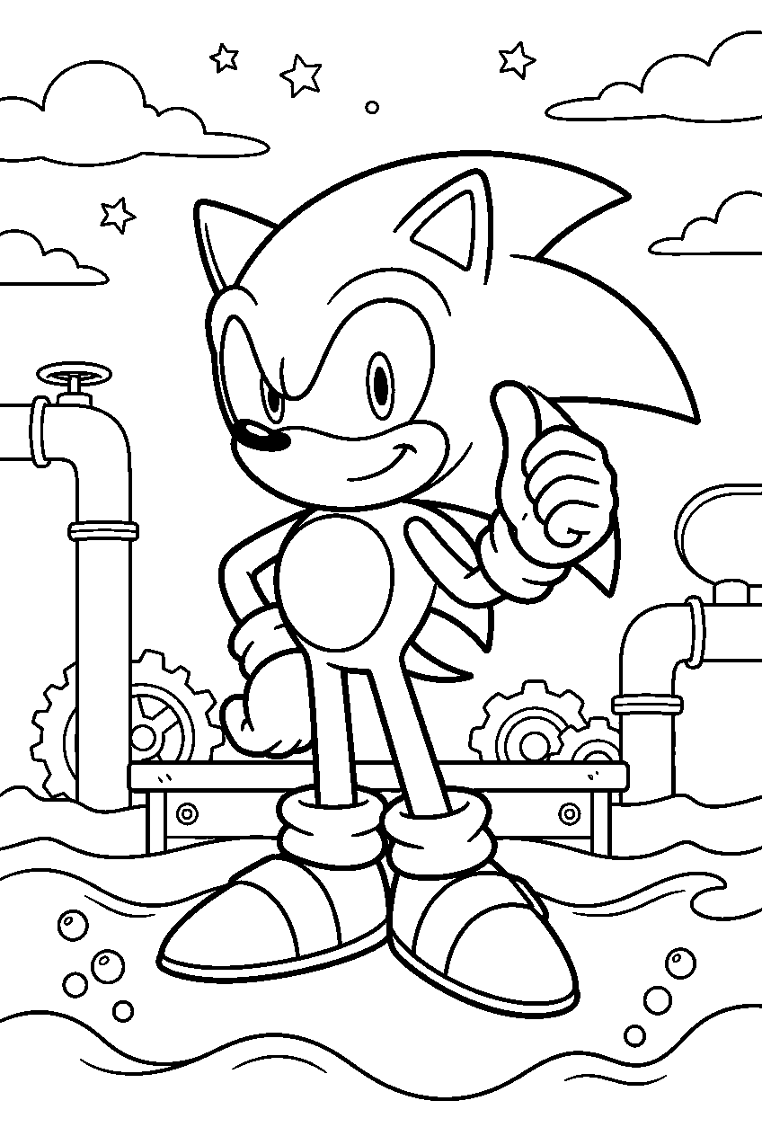 sonic in oil ocean zone line art