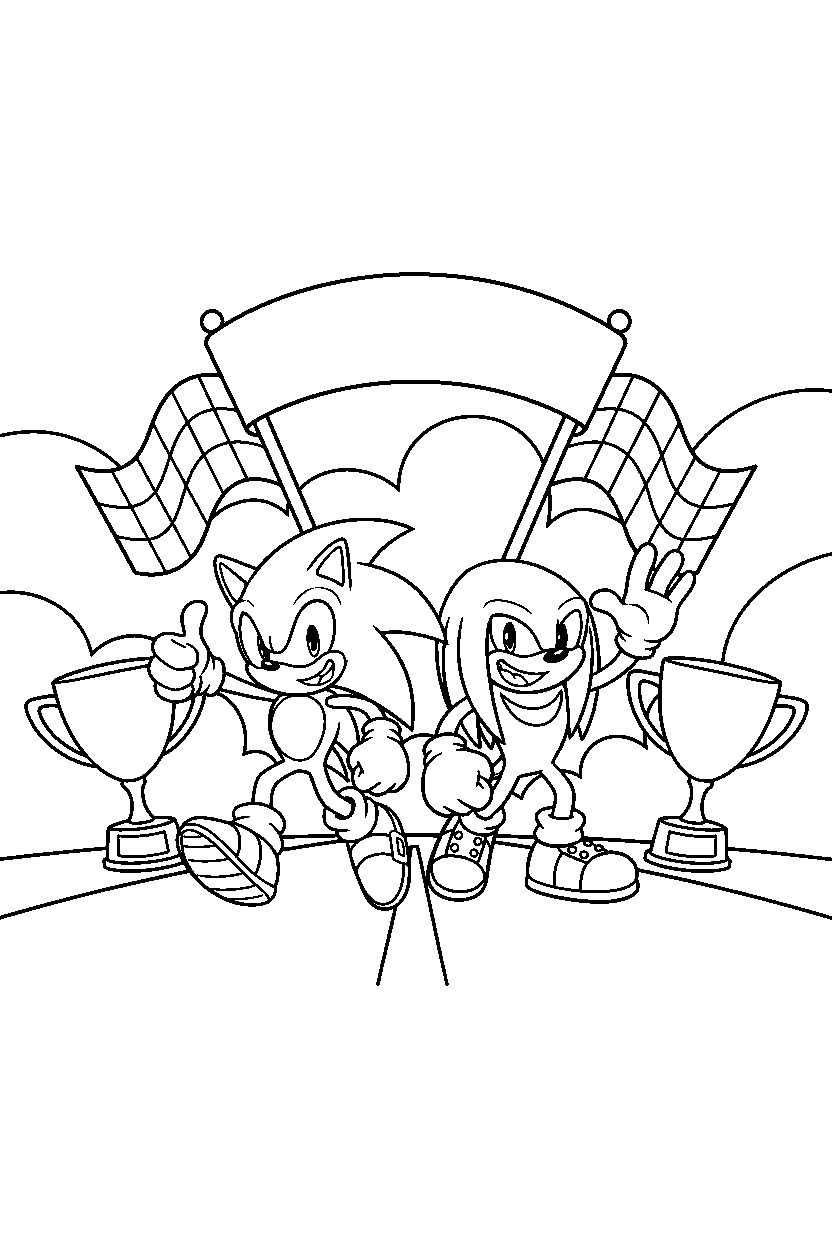 sonic knuckles waving in finish area line art