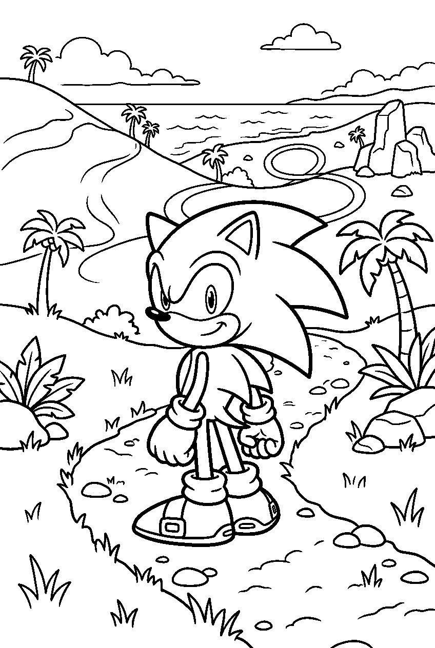 sonic looking around in emerald hill zone line art