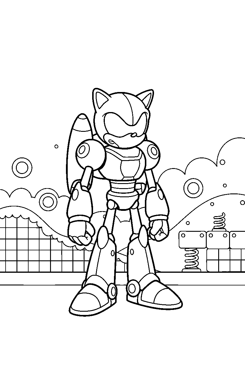 sonic omega standing in game world line art