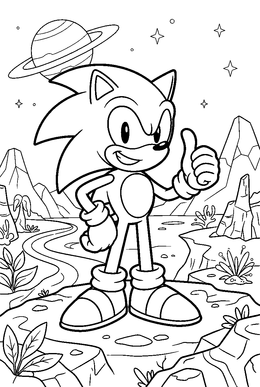 sonic on alien planet line art
