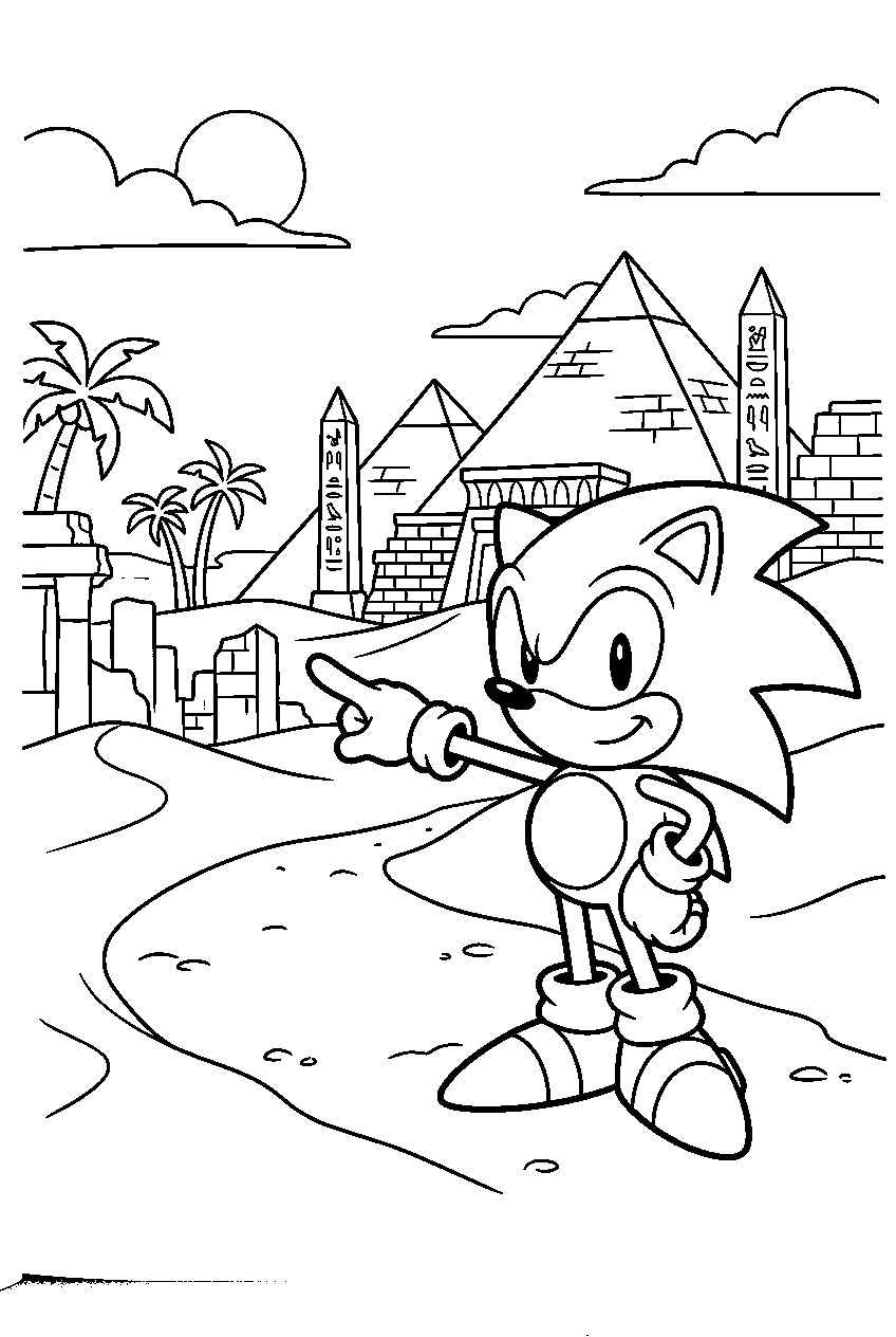 sonic pointing in sandopolis zone line art