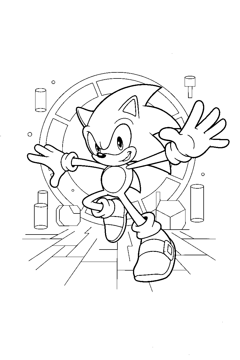 sonic posing in cyberspace line art