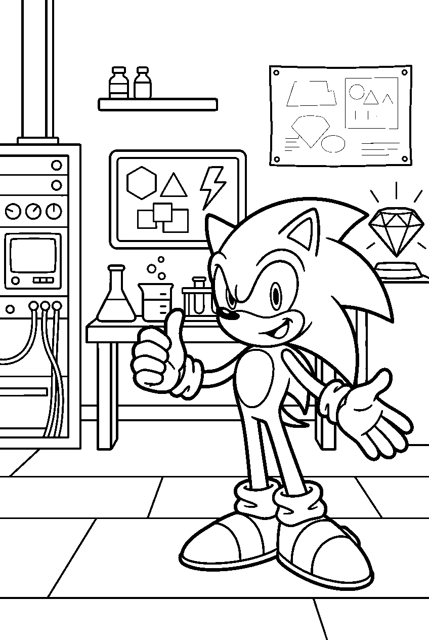 sonic posing in secret laboratory line art