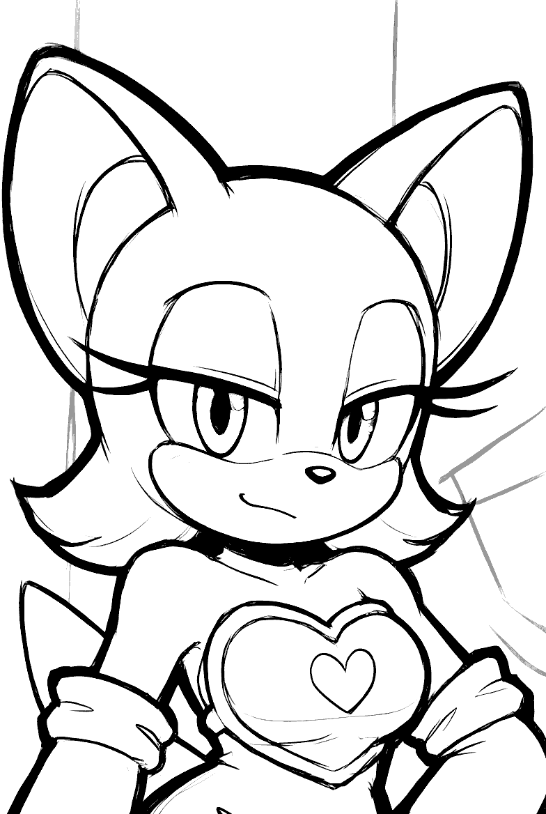 sonic rouge the bat close up portrait line art