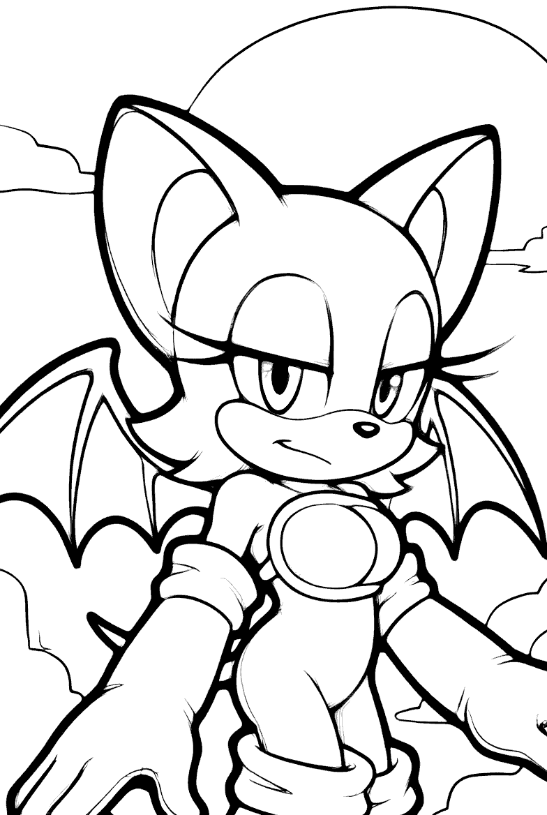 sonic rouge the bat flying pose line art