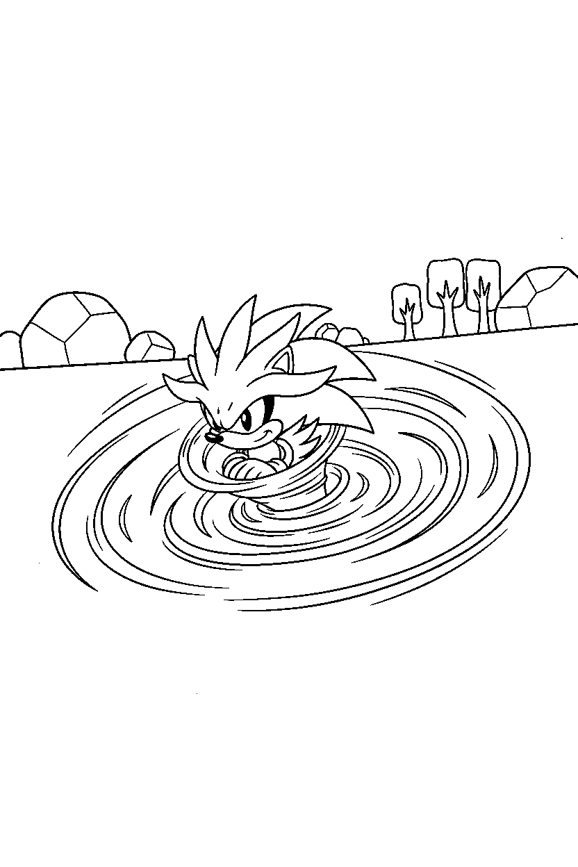sonic silver exploring in spin area line art