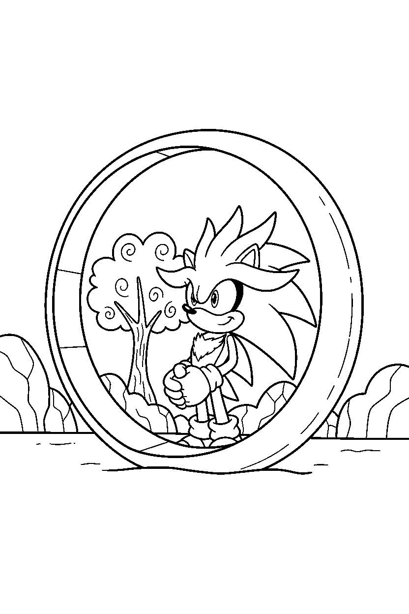 sonic silver observing in loop area line art