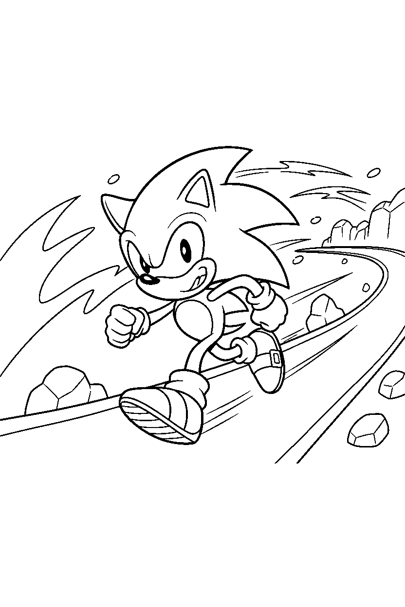 sonic smiling on speed track line art
