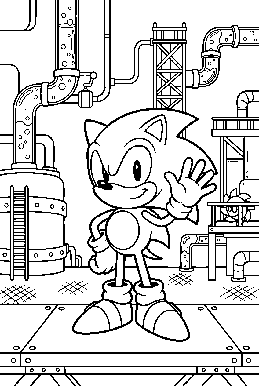 sonic standing in chemical plant zone line art