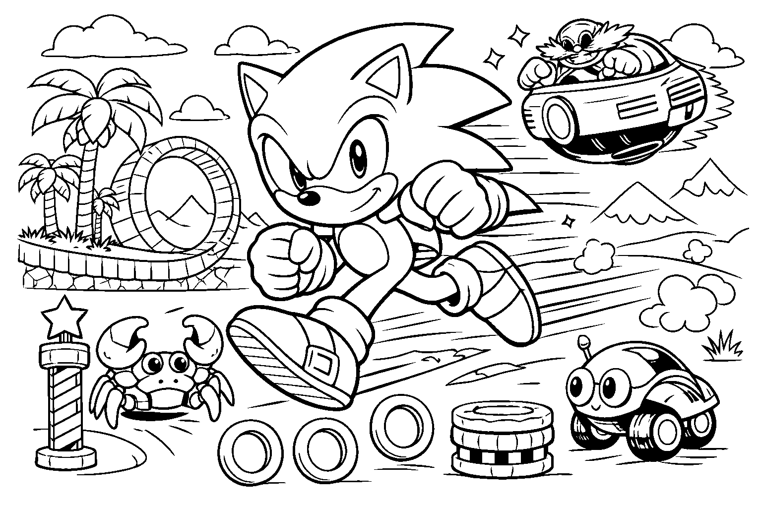 sonic the hedgehog line art action scene