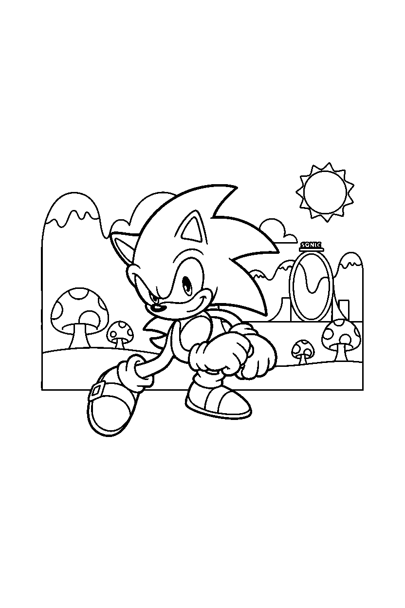 sonic the hedgehog getting ready to run in a bright adventure land line art