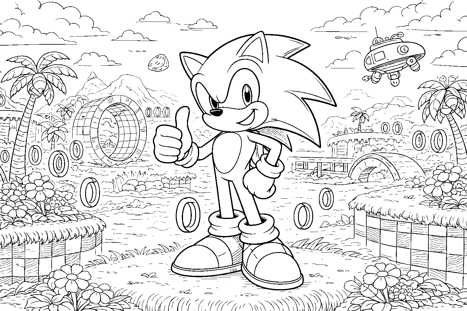 sonic the hedgehog thumbs up line art