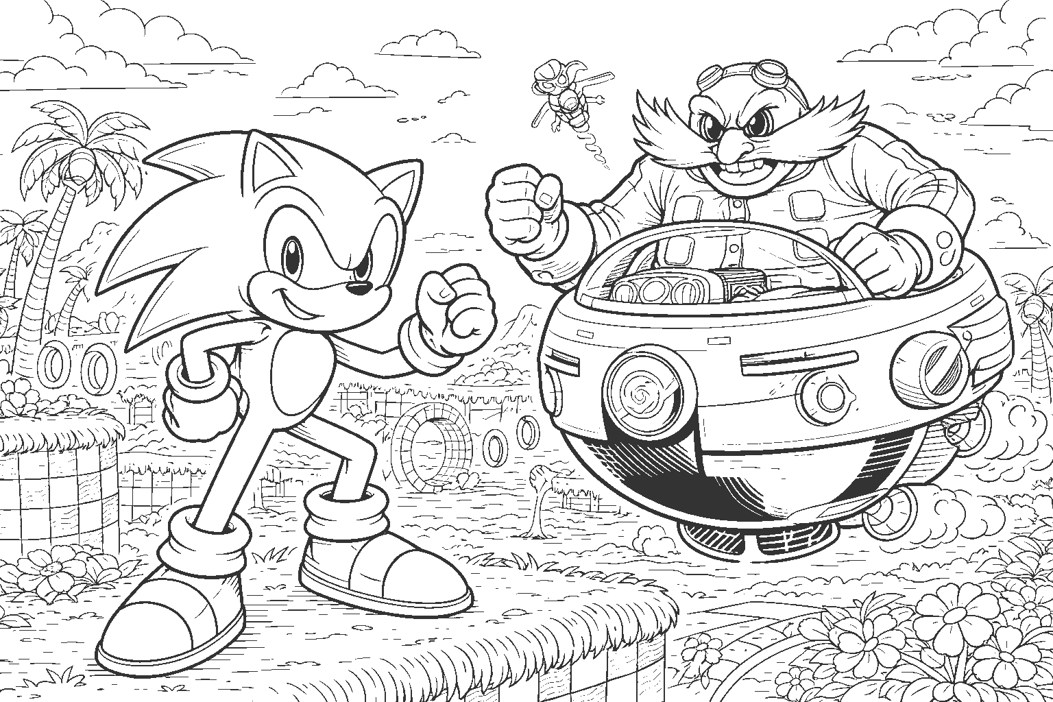 sonic vs dr eggman battle line art