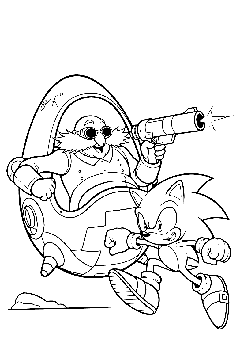 sonic vs eggman egg mobile pursuit line art