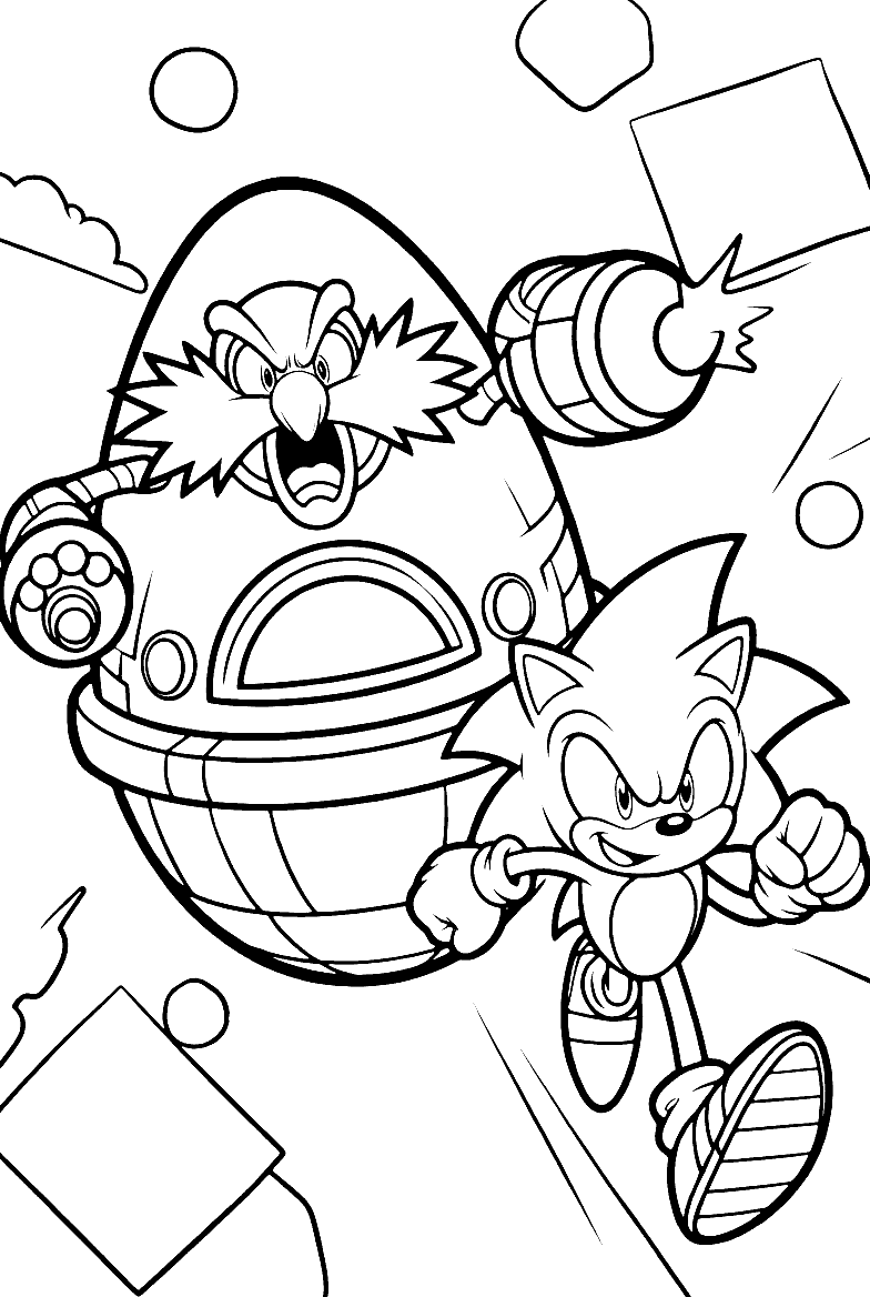 sonic vs eggman robot chase action line art