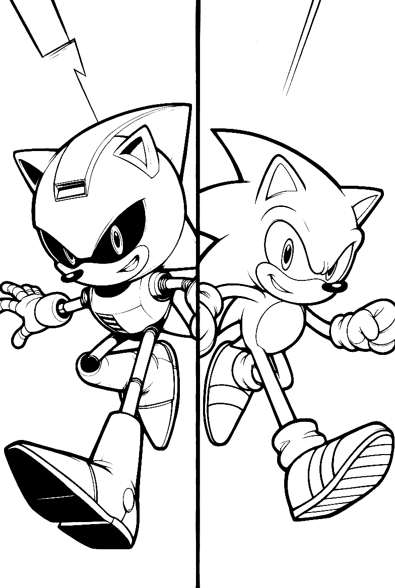 sonic vs metal sonic battle combat line art