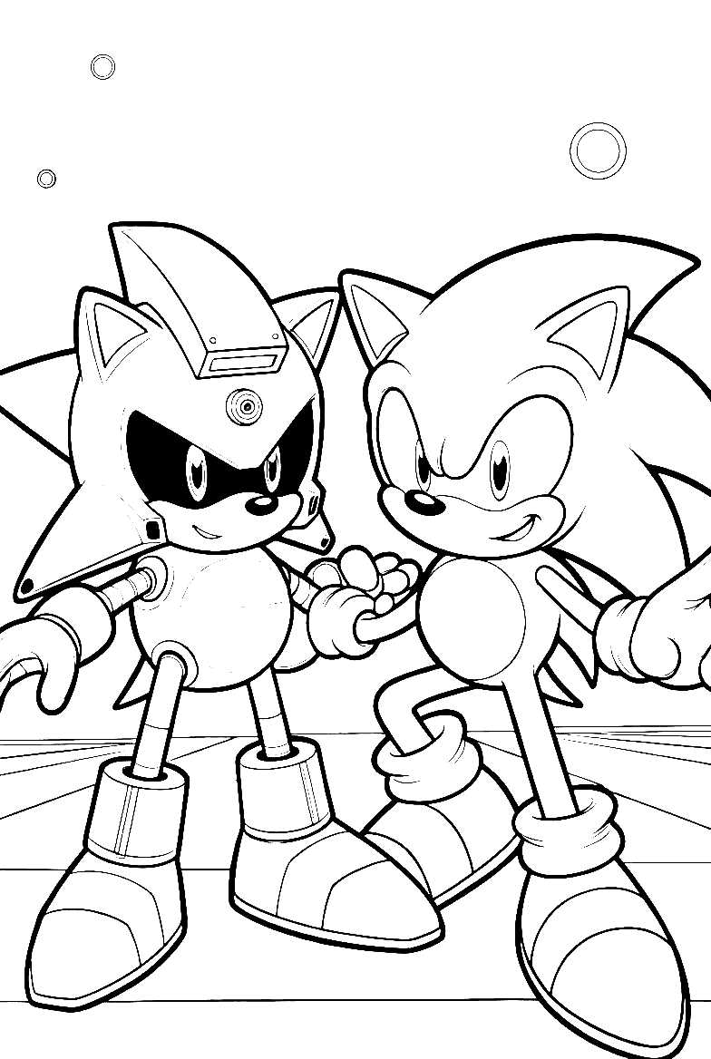 sonic vs metal sonic high tech rivalry line art