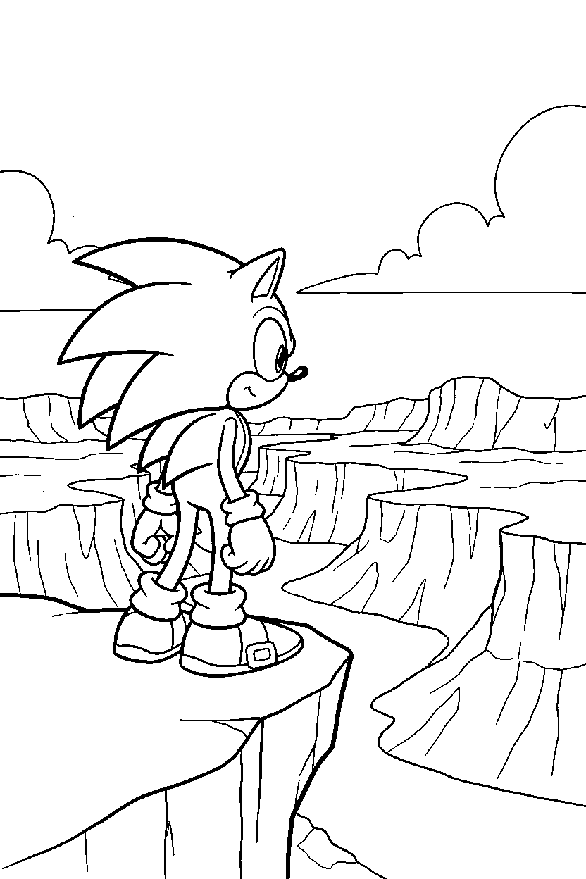 sonic watching in canyon line art
