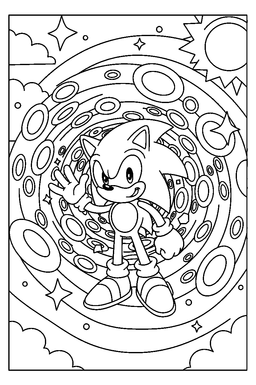 sonic waving in ring field line art