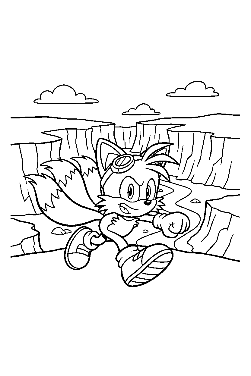tails getting ready to run near a canyon line art