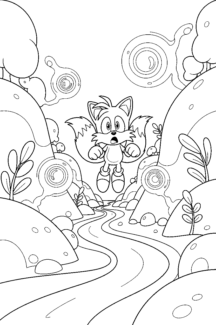 tails looking surprised in a glowing valley line art