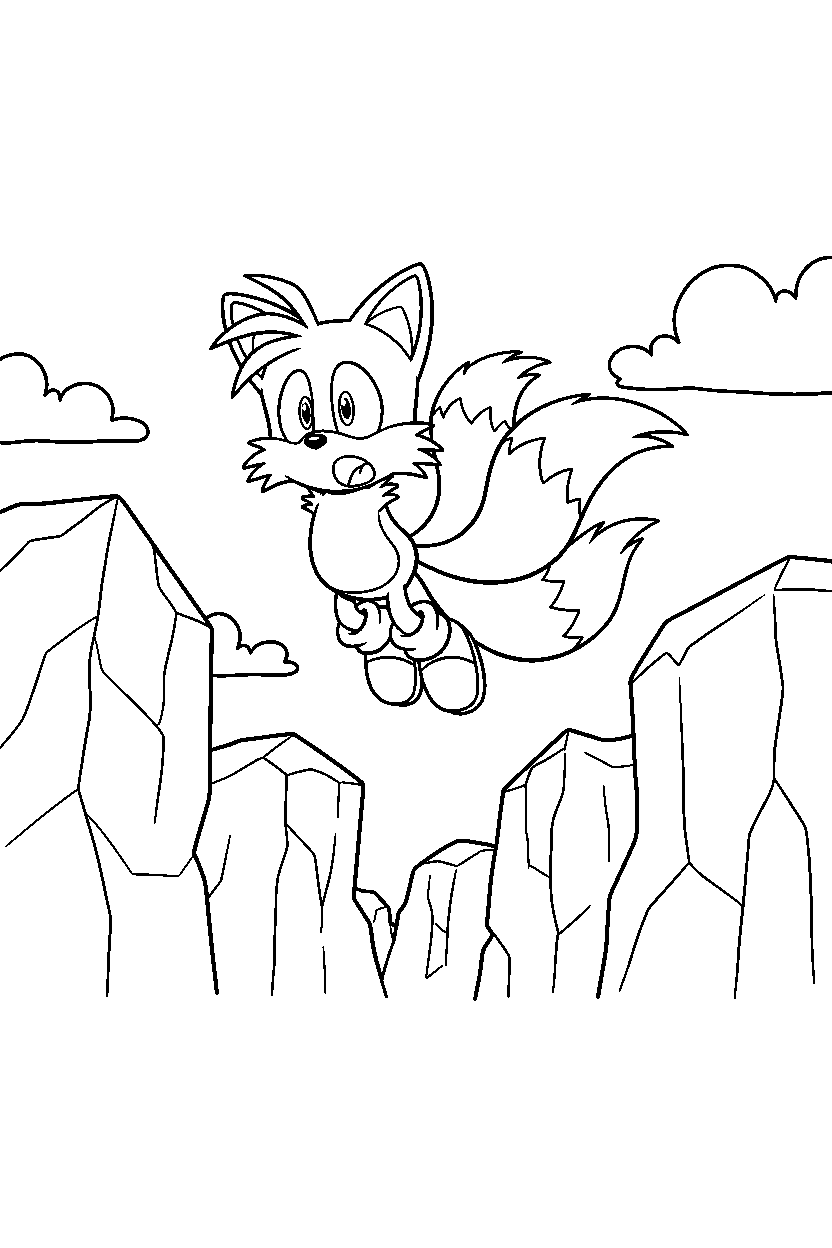 tails looking surprised near bright cliffs line art