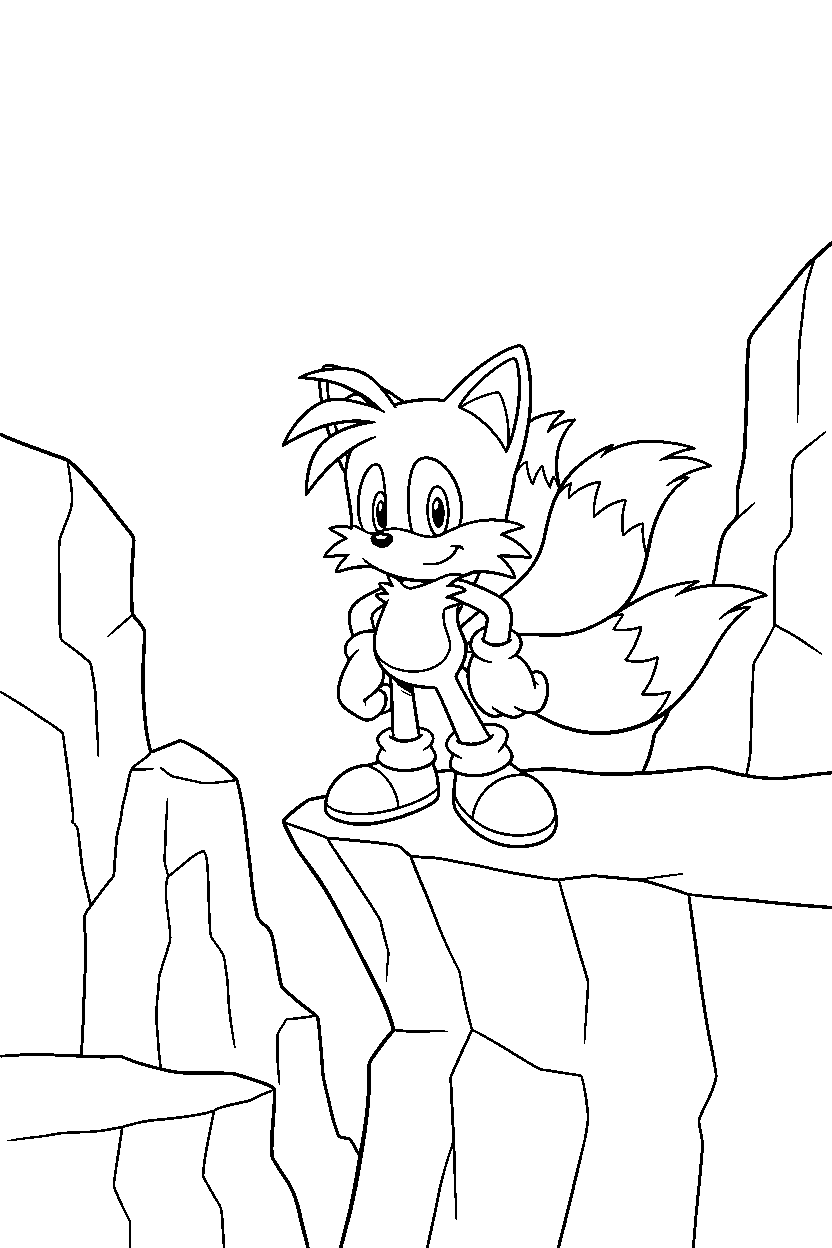 tails posing proudly near bright cliffs line art