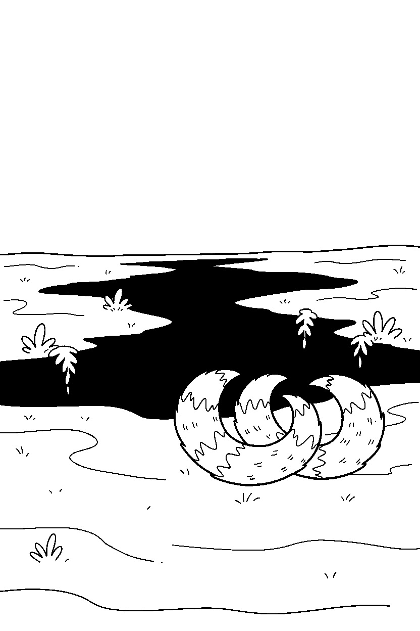 tails resting peacefully near a green canyon line art