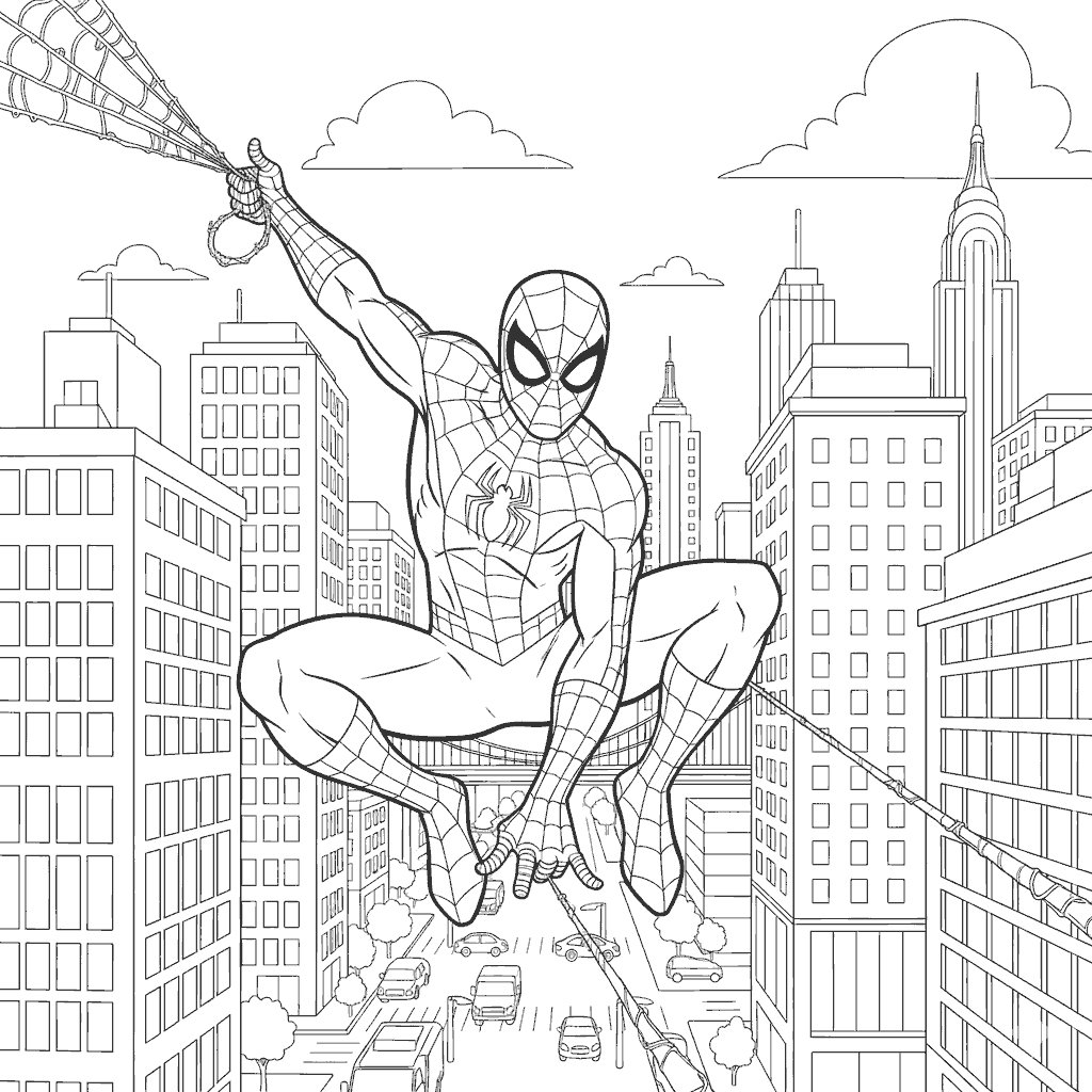 spiderman city swing line art