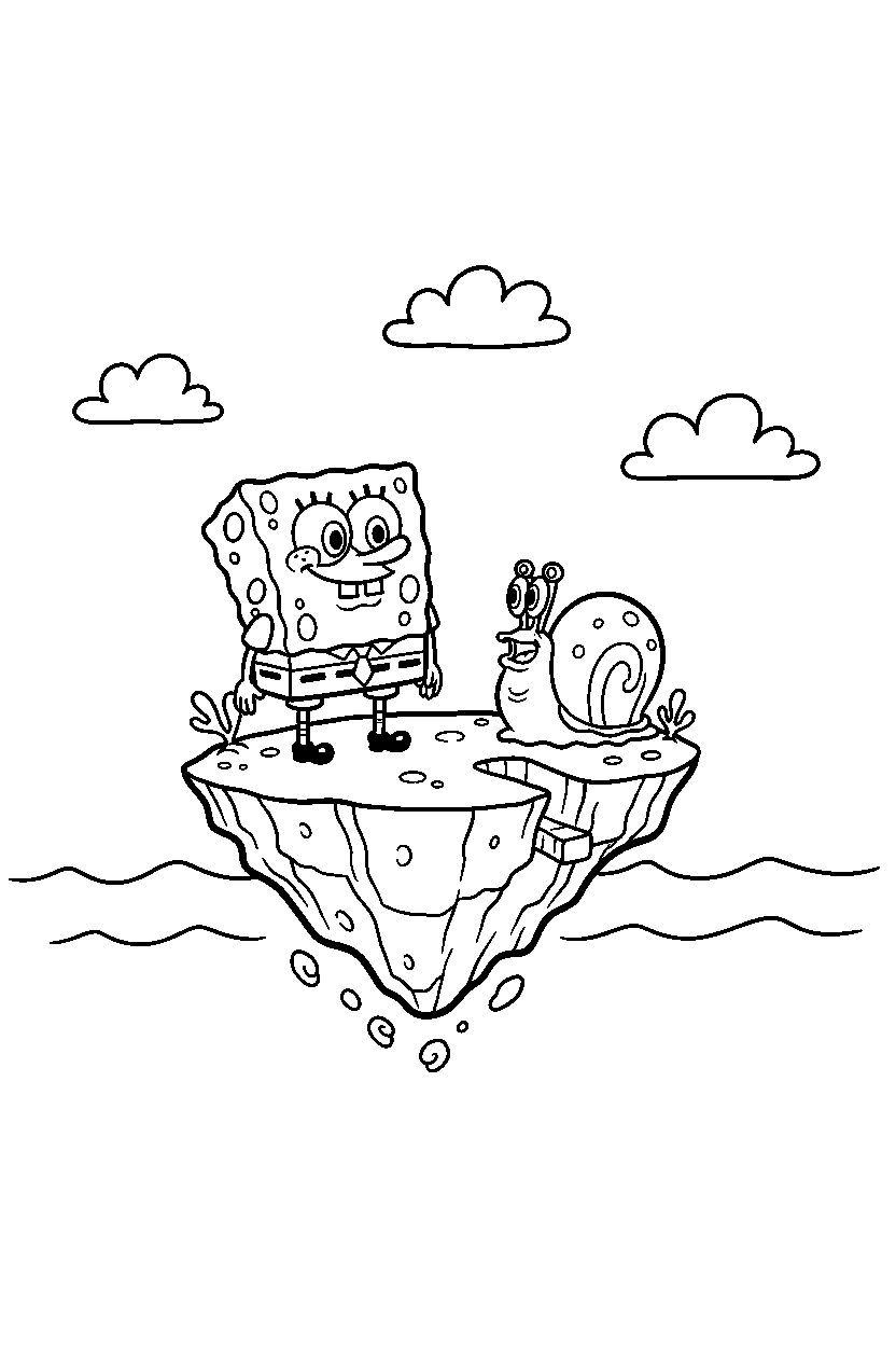 spongebob gary observing in floating island line art