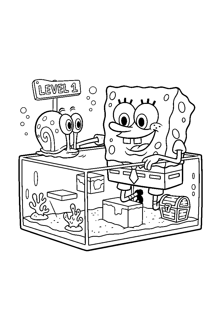 spongebob gary observing in level line art