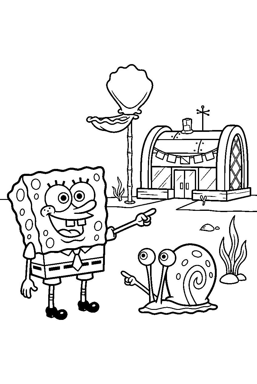 spongebob gary pointing at krusty krab line art