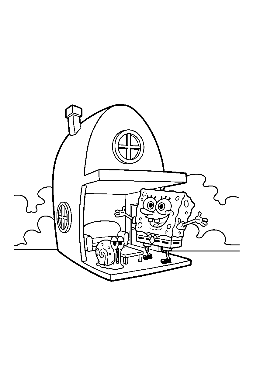 spongebob gary posing in house line art