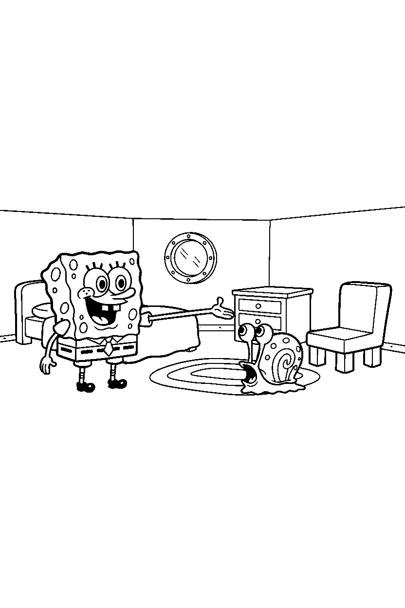 spongebob gary reaching in room line art