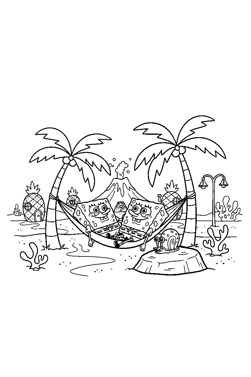 spongebob gary resting in town line art