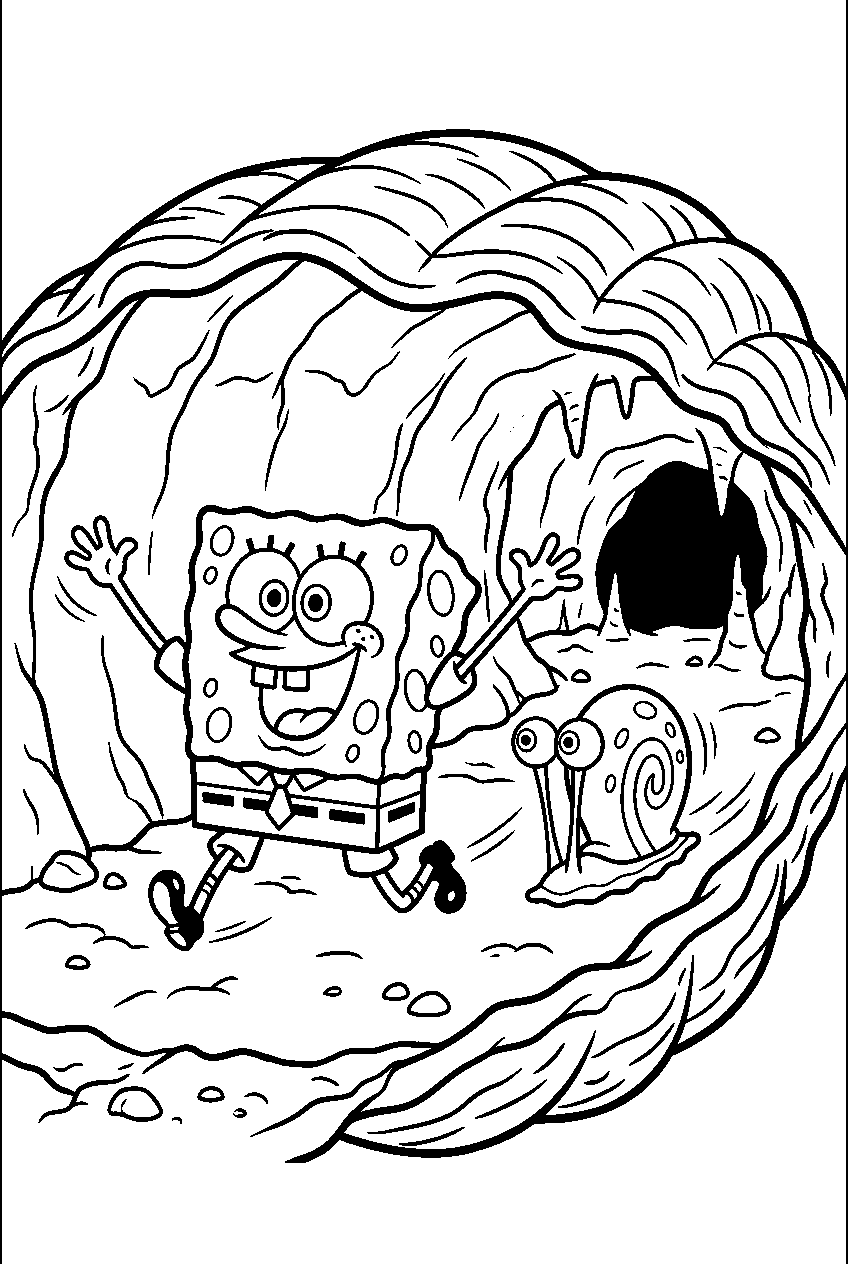 spongebob gary running inside giant clam cave line art