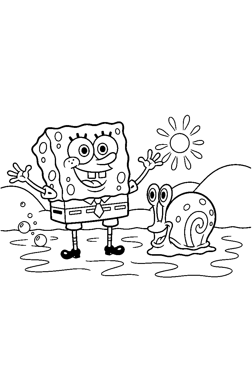 spongebob gary smiling by water line art