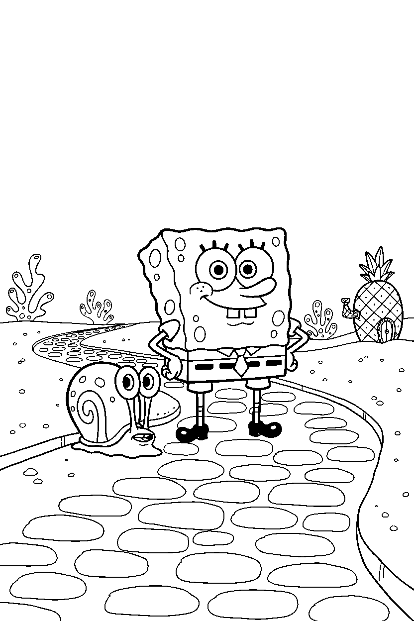 spongebob gary standing confidently on road line art